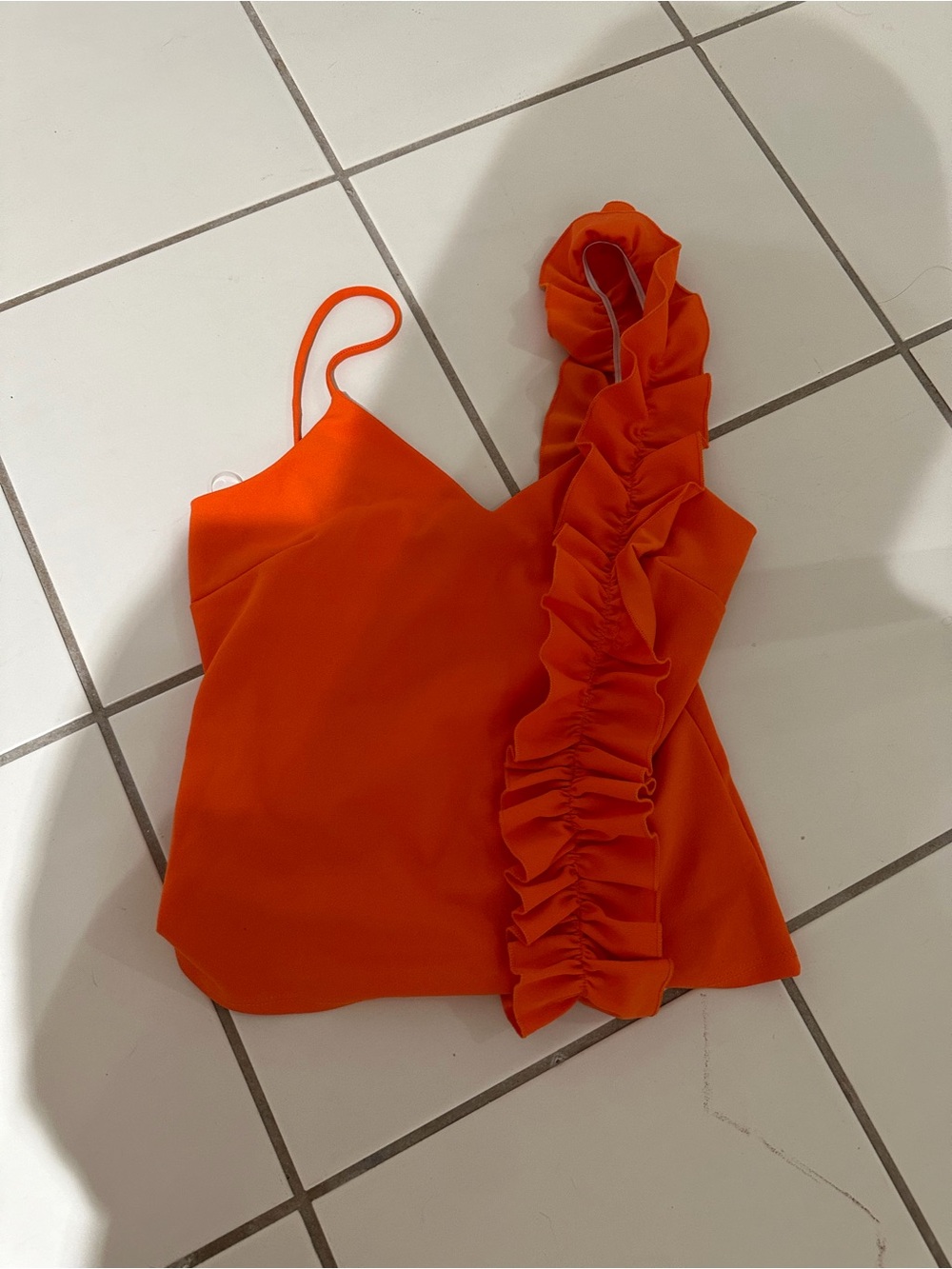Women’s Orange One-Shoulder Ruffle Tank Top